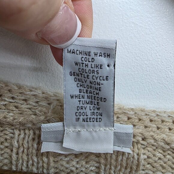 Womens XS Distressed V Neck Striped Knit Sweater Beige Tan Gray Boho Grunge - Picture 12 of 15